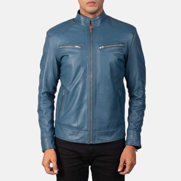 Blue Biker Leather Jacket 1